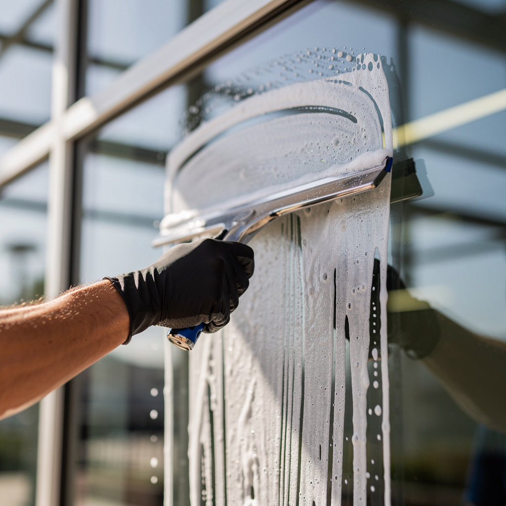 Tim Grants Window Cleaning professional team servicing a large commercial building in San Diego, California